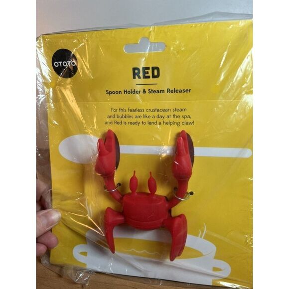 OTOTO Red The Crab Silicone Spoon Utensil Holder & Steam Releaser NEW - Picture 2 of 5